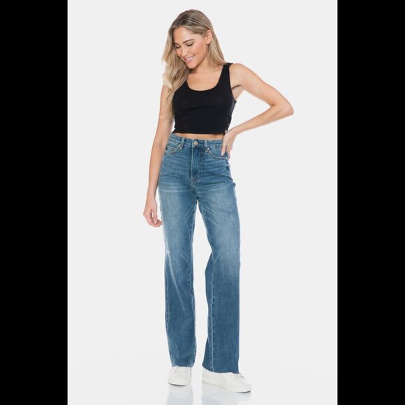 Judy Blue Full Size Tummy Control Cut Raw Hem Straight Jeans - Picture 8 of 12